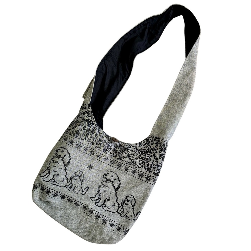 Rising International Boho Dog Print Crossbody Bag Cotton Made in Nepal NWOT